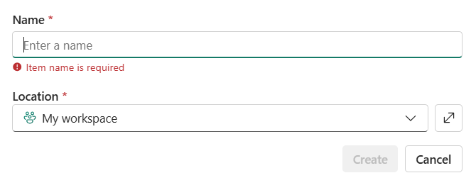 New Price Planner item dialog with name and workspace fields