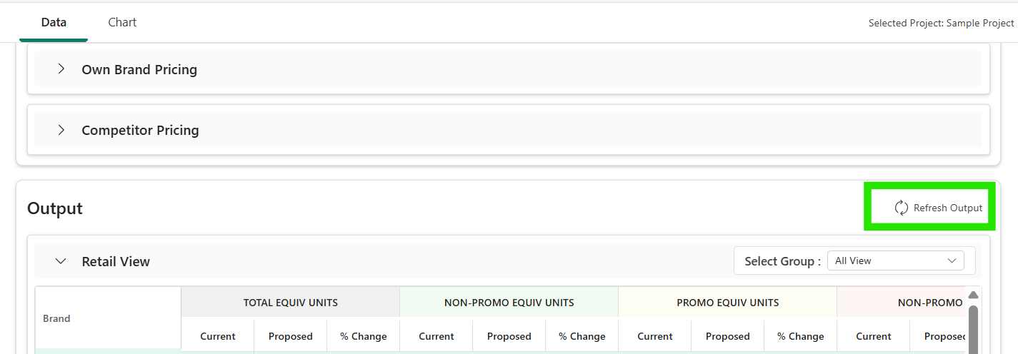 Scenario output after selecting Refresh Output